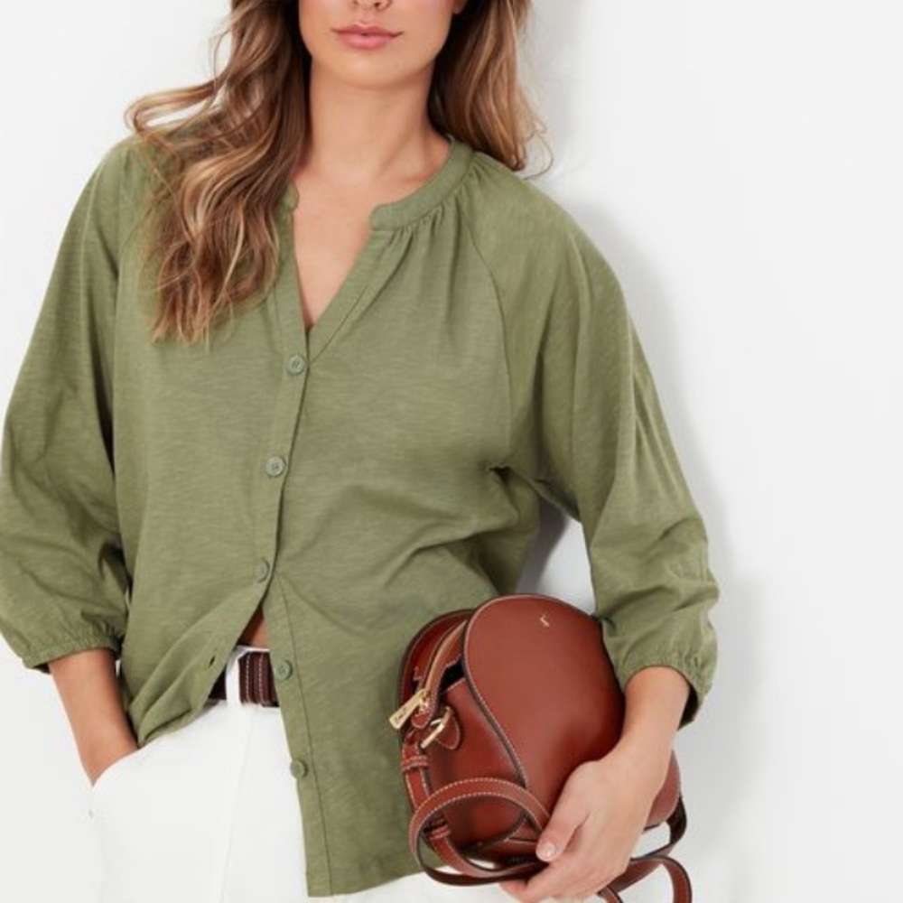Joules Olive Green Button-Front Blouse